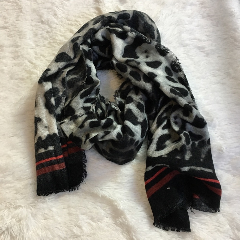 INC Wrap Scarf Animal Print Pashmina black red Neck Warmer - Picture 2 of 7